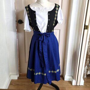 Bavarian Costume Dress with Apron - Floral Design - Short Sleeves - Size Large